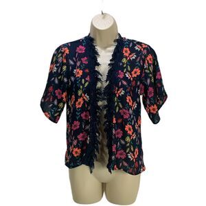 Wonder Nation Girls Youth Floral Open Front Top Size Large Sheer Cover Up Tassel